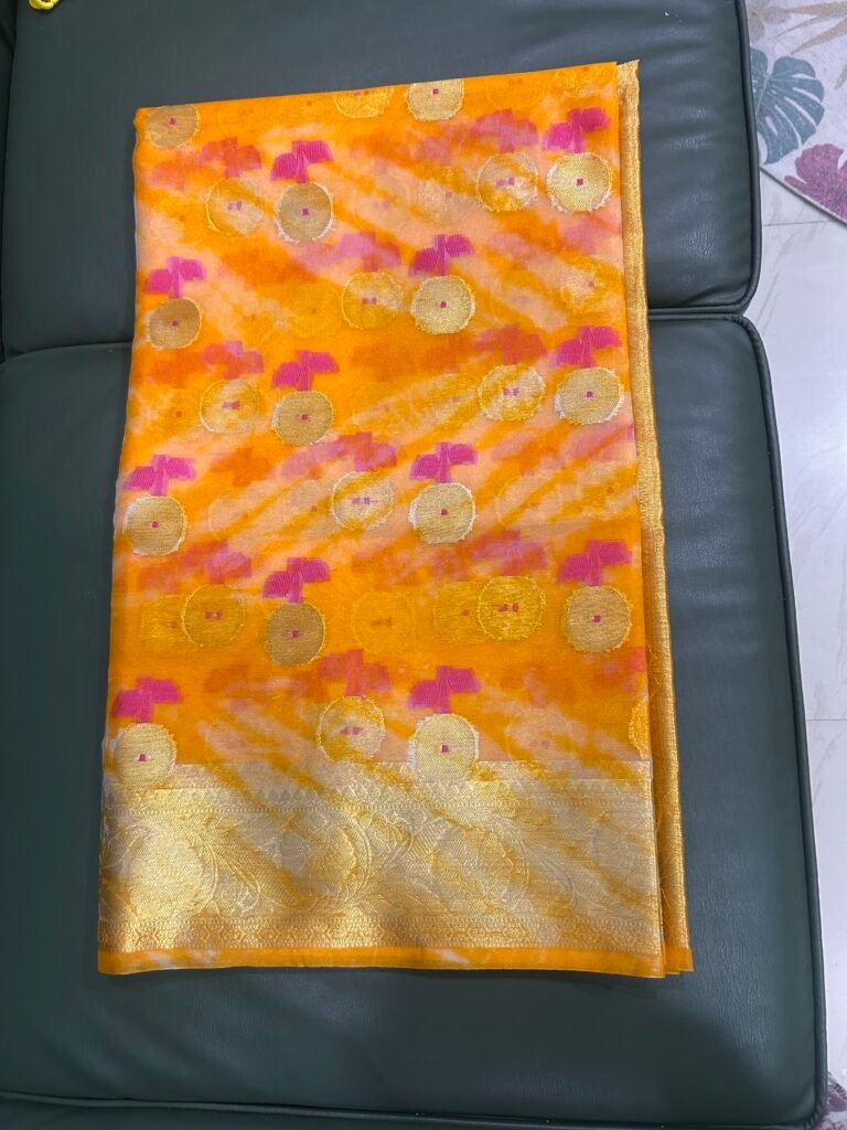 Sun-kissed Orange Coin Butta Kora Designer Saree