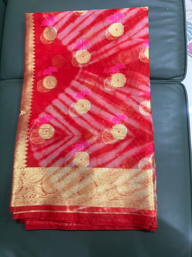Red Coin Butta Kora Designer Saree