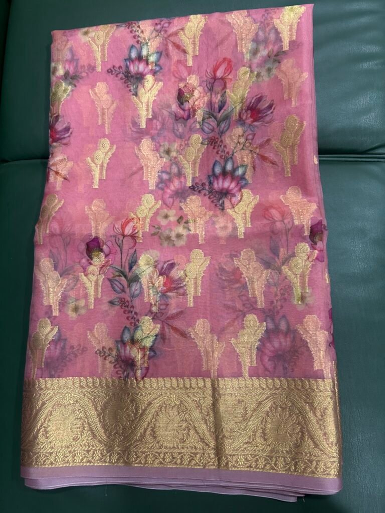 Peach Digital Print Kora Saree