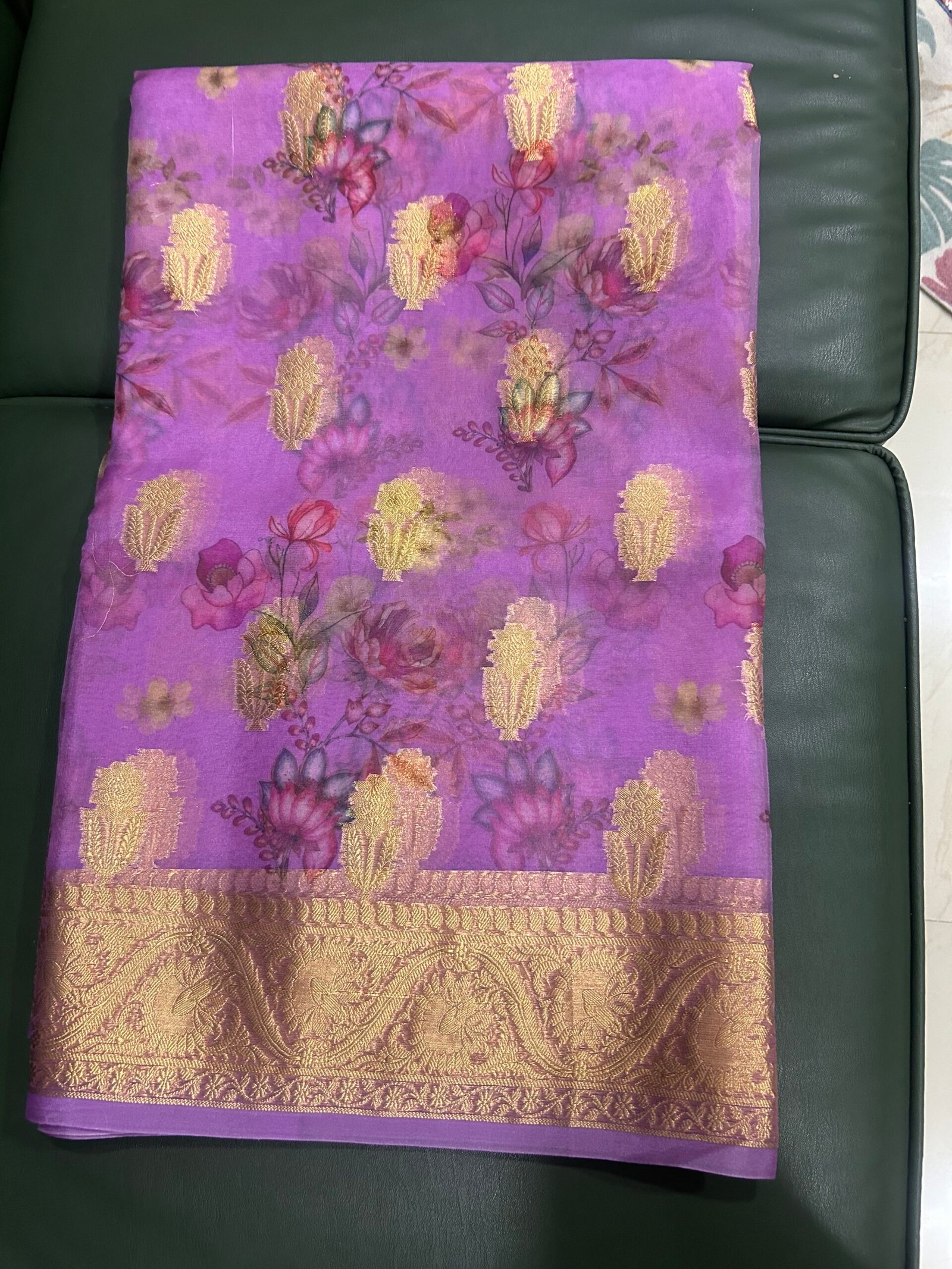 Lavender Digital Print Kora Saree