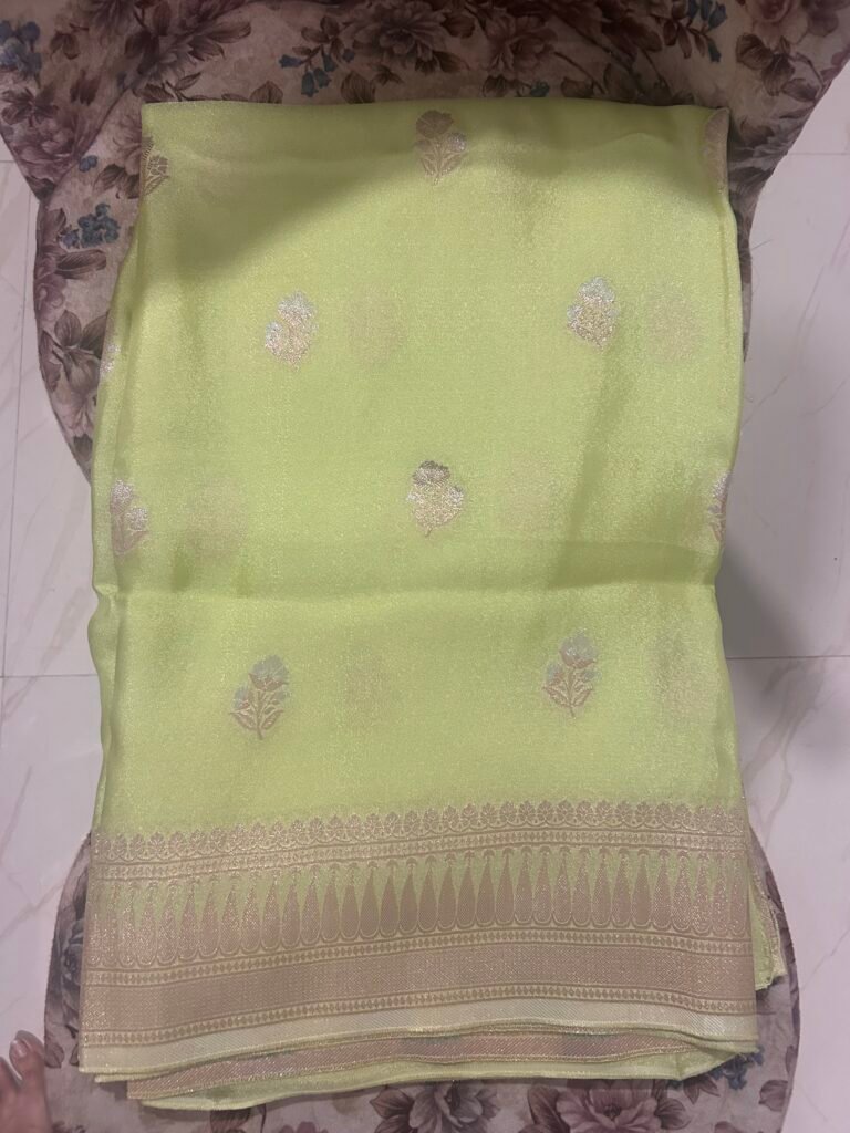 Pista Green Pure Georgette Tissue Saree