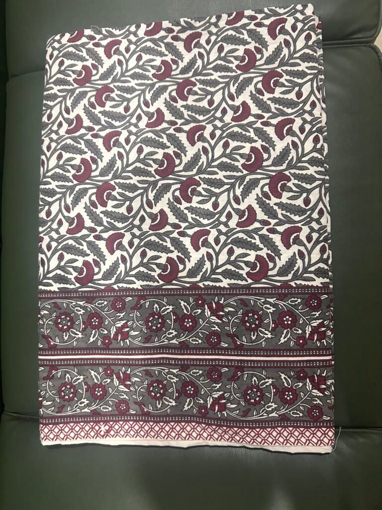 Premium Jaipur Hand-block King BedSheet - Wine and Grey