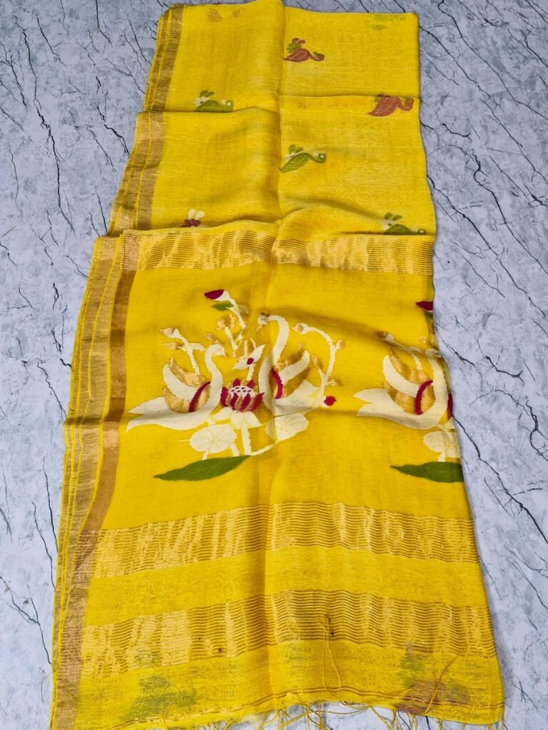 Pure JayaSree Silk Lenin Jamdhani - Yellow