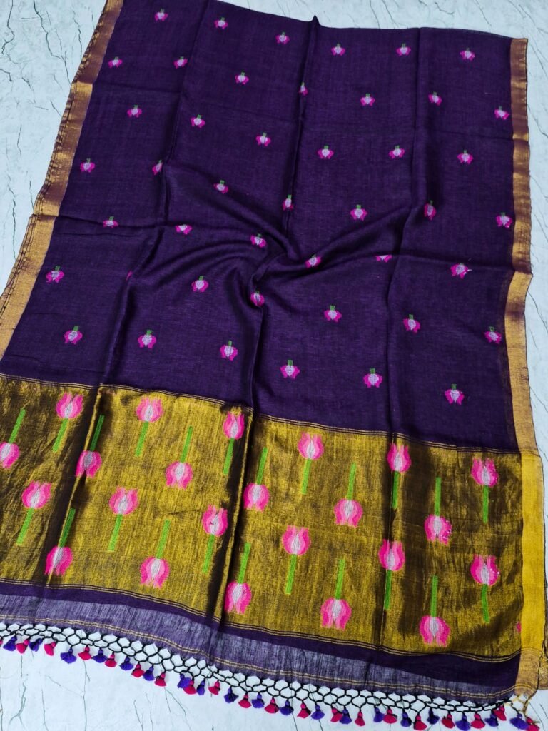 Pure Lenin by Lenin Lotus weaving Saree - Purple
