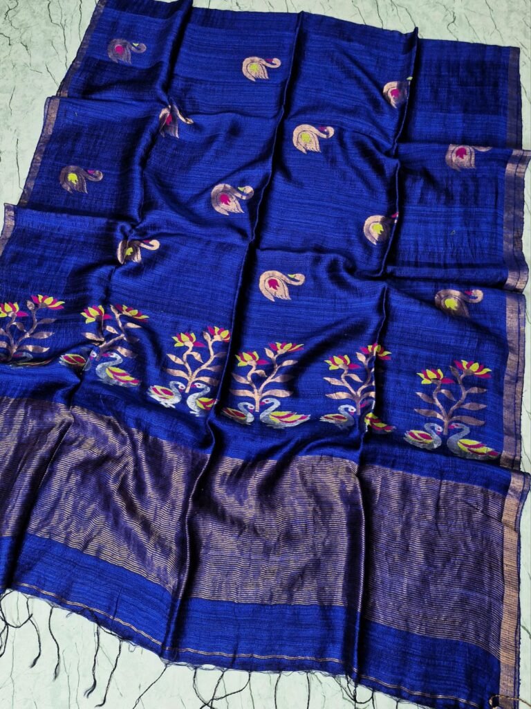 Pure Matka Jamdhani Silk Mark Certified - Royal Blue