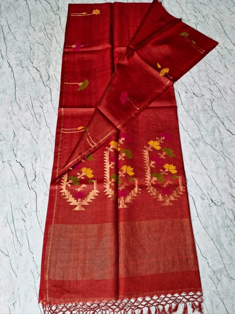 Pure Tussar by Tissue Silk Mark Certified - Brick Red