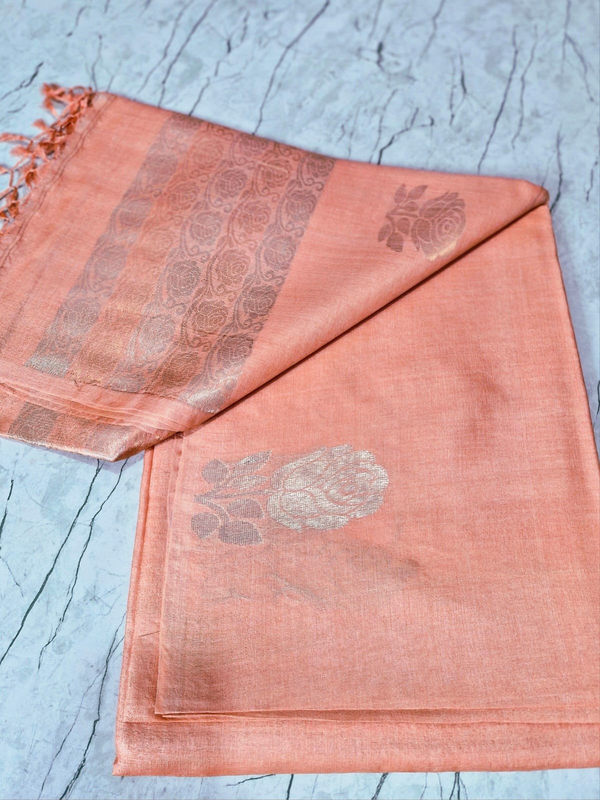 Pure Tussar Silk Mark Certified - Peach - Image 2