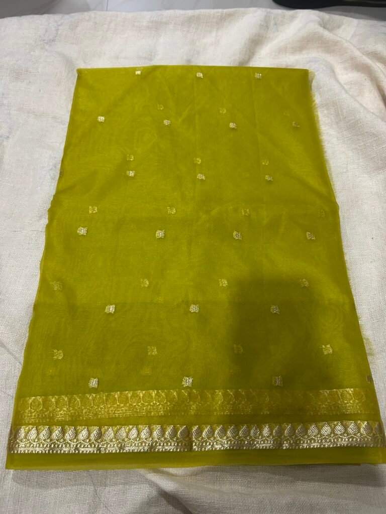 Semi Kora Saree - Neon Green