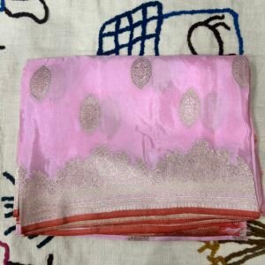 Pure Crepe Mashru Silk - Baby pink and orange