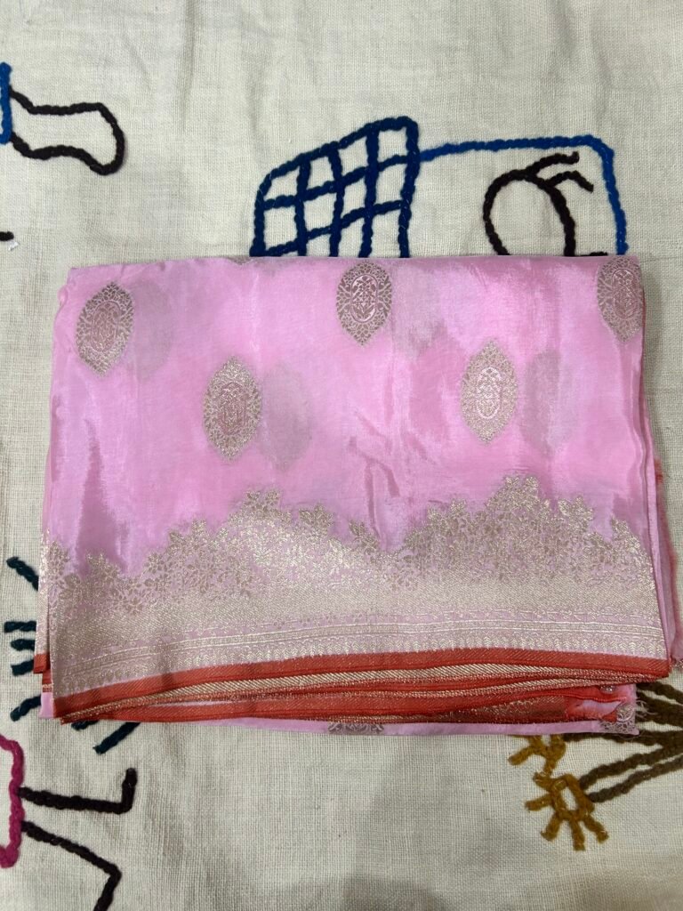 Pure Crepe Mashru Silk - Baby pink and orange